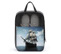 Old Sailing Ship Travel Shoes Carrier Dustproof Portable Shoe Pouch Carrying Strap Handheld Shoe Bag for Travel Daily Use Storage Pouch, gray, One size, Travel Shoes Carrier, Gray, One size, Travel