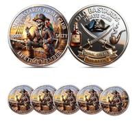 Old Salt Pirate Club, Old Bastards Pirate Club Challenge Coin, Funny Skeleton Old Salt Commemorative Coin, Drink Steal Nap Repeat Gift for Pirate lovers adventurers (5PCS)