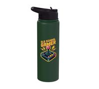Old School Gamer Retro Arcade Joystick Art Stainless Steel Insulated Water Bottle