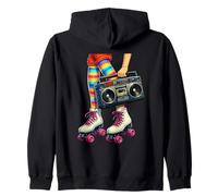 Old School Hip Hop Roller Skates Boombox Fun Times Throwback Zip Hoodie