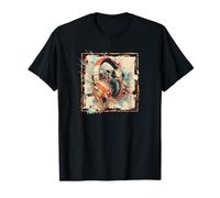 Old School Retro Urban Art Headphones Distressed Illustration T-Shirt