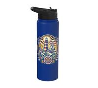 Old School Tattoo Style Lighthouse & Sailboat Stainless Steel Insulated Water Bottle