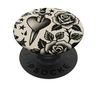 Old School Tattoo Style Rose Collage Black & White Art PopSockets Adhesive PopGrip