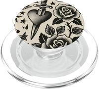 Old School Tattoo Style Rose Collage Black & White Art PopSockets PopGrip for MagSafe