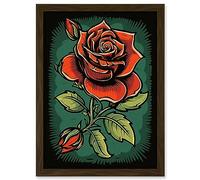 Old School USA Tattoo Ink Body Art Blooming Rose Rockabilly Americana 50s Artwork Framed A3 Wall Art Print