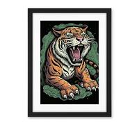 Old School USA Tattoo Ink Body Art Ferocious Tiger Rockabilly Americana 50s Artwork Framed Wall Art Print 18X24 Inch