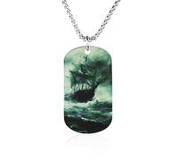 Old Ship Sinking Stormy Sea Couples Memorial Necklaces for Women Men Square Titanium Steel Chains Pendant Jewelry Gift