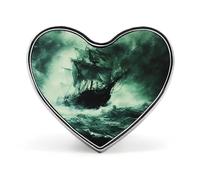Old Ship Sinking Stormy Sea Heart Shaped Enamel Brooch Pin Button Badges Decoration Hat Clothing Bag Accessories Gift Crafts