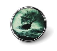 Old Ship Sinking Stormy Sea Round Enamel Brooch Pin Button Badges Decoration Hat Clothing Bag Accessories Gift Crafts