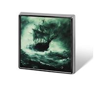 Old Ship Sinking Stormy Sea Square Enamel Brooch Pin Button Badges Decoration Hat Clothing Bag Accessories Gift Crafts