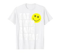 Old Skool 90s Eat Sleep Rave Repeat EDM House Techno Smile Value Graphic T-Shirt, Men, White, S