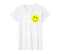 Old Skool 90s Eat Sleep Rave Repeat EDM House Techno Smile Value Graphic T-Shirt, Women, White, M
