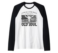 Old Soul New World, American Flag, Patriotic, Skull Country Raglan Baseball Tee