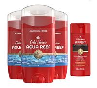 Old Spice Men's Aluminum-Free Aqua Reef Deodorant, 3.0oz Pack of 3 with Travel-Sized Swagger Body Wash