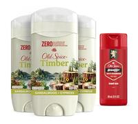 Old Spice Men's Deodorant Aluminum-Free Timber with Sandalwood, 3.0 oz Pack of 3 with Travel-Size Swagger Body Wash