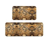 Old Stained World Map Christmas Kitchen Mats, 2pcs Cushioned Kitchen Mats for Floor, Non Slip Mat for Kitchen, Floor