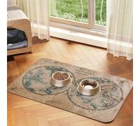 Old Stained World Map print PU Leather Feeding Mat for Dogs Cats Pet Food Mat Absorbent Non-Slip Rubber Bottom