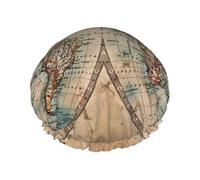 Old Stained World Map Print Shower Cap, Lined Shower Cap For Women Reusable, Double Layer Waterproof Bath Cap