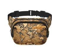 Old Stained World Map Print Square Waist Purse Double Layer Fanny BagTrendy Travel Waist Bag for Men and Women, Black, One Size