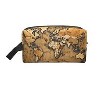 Old Stained World Map Printed Travel Storage Pouch, Double Sided Large Bag for Clothes and Personal Accessories