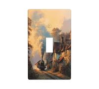 Old Steam Train Country Cottages Sunset Light Switch Cover Decorative Single Toggle 1 Gang Wall Plate for Kitchen Farmhouse Bedroom Bathroom Art Decor