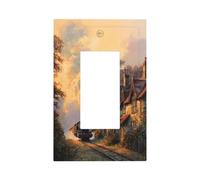 Old Steam Train Country Cottages Sunset Light Switch Wall Plate Faceplate Cover Single Rocker 1 Gang Decorator Outlet Receptacle Covers for Home Kitchen Room Bathroom Decor