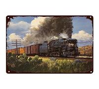 Old Steam Train Fast Moving Trains Decor Retro Iron Painting Metal Plaque for Home Garden Bars Cafes Office Store Pubs Man Cave Decor 12x8 Inch
