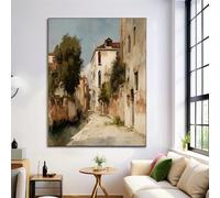 Old Street Architecture Prints On Canvas Pictures, Canvas Poster Wall Art Home Decor Dark Beige Print Painting, Retro Patterns 30x40cm No Frame, Bedroom Office Decorations