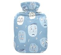 Old Style Cartoon Faces Baby Blue Water Bottle for hot Water with Soft Cover, 2Lhot compresses for The Body for Hot and Cold Therapies,Sore Muscle,Bolsa Caliente para Dolores musculares