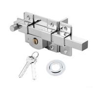 Old Style Exterior Door Lock, Solid Iron Mechanical Latch with 2 Copper Keys, Anti-Theft Security for Fence Gate Wooden Metal Doors, Silver 185x67mm(Right)