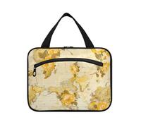 Old Style World Map Marigold Rose Flower hanging mens toiletry travel bag with hook, designer washable for dad bolso de mano para hombre L, old style world map Marigold rose flower, Modern