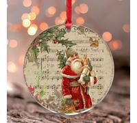 Old Time Santa Ornament Keepsake Classical Piano Music Score Round Christmas Tree Ornament Keepsake Santa's Story Time Acrylic Christmas Bauble for Xmas Tree Decoration