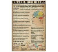 Old Tin Plaque Vintage How Music Affects The Brain Knowledge Metal Signage Bar Living Room Wall Art Deco Funny Gift 8"x12"