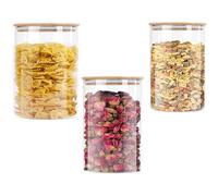 Old Tjikko 450ml Glass Jars with Lid Set of 3, Clear Glass Food Storage Containers with Bamboo Lids, Kitchen Airtight Food Storage Container for Food, Tea, Cereal, Sugar, Spice, Coffee Beans