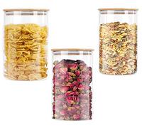 Old Tjikko Glass Jars with Lids,jars with wooden lids,tea and coffee jars Set of 3,Clear Glass Jars Set Ideal for Flour Sugar Tea Coffee Beans Spice Jars（450ML）