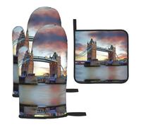 Old Tower Bridge Print Oven Mitts And Pot Holders 3pcs Set,Heat Resistant 500°f Kitchen Gloves For Cooking Baking