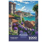 Old Town by The Sea Travel Puzzle 1000 Pieces, Romantic City Break Scene, Decorative Artwork, Thick Cardboard Pieces, Birthday Gift for Home Décor Fans, 38x26cm/1000pcs