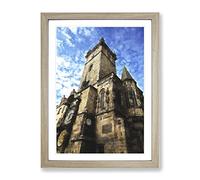Old Town Hall In Prague Painting Modern Framed Print | A4 Oak Framed Wall Art | Ready to Hang | Modern Historical Picture | Living Room Bedroom Lounge Office