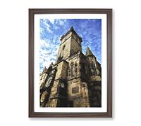 Old Town Hall In Prague Painting Modern Framed Print | A4 Walnut Framed Wall Art | Ready to Hang | Modern Historical Picture | Living Room Bedroom Lounge Office