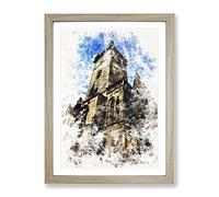 Old Town Hall In Prague Watercolour Modern Framed Print | A4 Oak Framed Wall Art | Ready to Hang | Modern Historical Picture | Living Room Bedroom Lounge Office