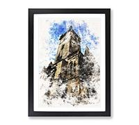 Old Town Hall In Prague Watercolour Modern Framed Wall Art Print, Ready to Hang Picture for Living Room Bedroom Home Office Décor, Black A2 (64 x 46 cm)