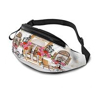 Old Town Street Coffee Floral Casual Waist Bag for Men Woman London House Table Window Rose Flower Bike Durable Fanny Pack Enjoy Sport Hiking Running Cycling Outdoor