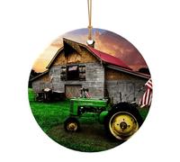 Old Tractor Photo Farm Print Ceramic Round Christmas Tree Hanging Multi-Scale Ornaments With Hanging For Home Decoration 3 Sizes