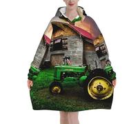 Old Tractor Photo Farm Print Flannel Blanket Hoodie, Oversized Blanket Hoodie For Adults, Wearable Hooded Sweatshirt With Pocket For Teenagers