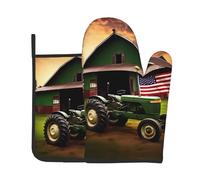 Old Tractor Photo Farm Print Oven Mitts And Pot Holders Sets Women Men Home Cooking Baking Microwave Bbq Gift