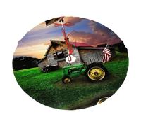 Old Tractor Photo Farm Printed 30" Fluffy Christmas Tree Skirt with Tie Closures Felted Polyester Xmas Tree Mat for Holiday Party Decor