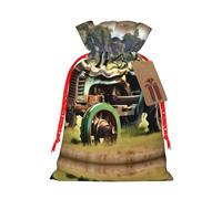 Old Tractor Photo Farm Printing Christmas Bag With Drawstring Closure, 4.7x6.9 In For Christmas Party Birthday Gift Wrapping