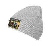 Old Tractor Photo Farm Printing Cute Beanie for Men Women Knitted Beanie Hats Winter Knit Caps Soft Ski Hat Unisex Winter Gift Gray