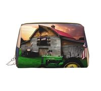 Old Tractor Photo Farm Zipper Closure Leather Portable Waterproof Cosmetic Bag for Home Travel to Organize Toiletries Sundries
