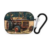 Old Tractor Photoes Farm Earbuds Organizer Shockproof Protective Airpods Pro Cover with Carabiner Clip Anti Fall Carrying Earphone Case Cover for Airpods Pro 2nd Generation Black